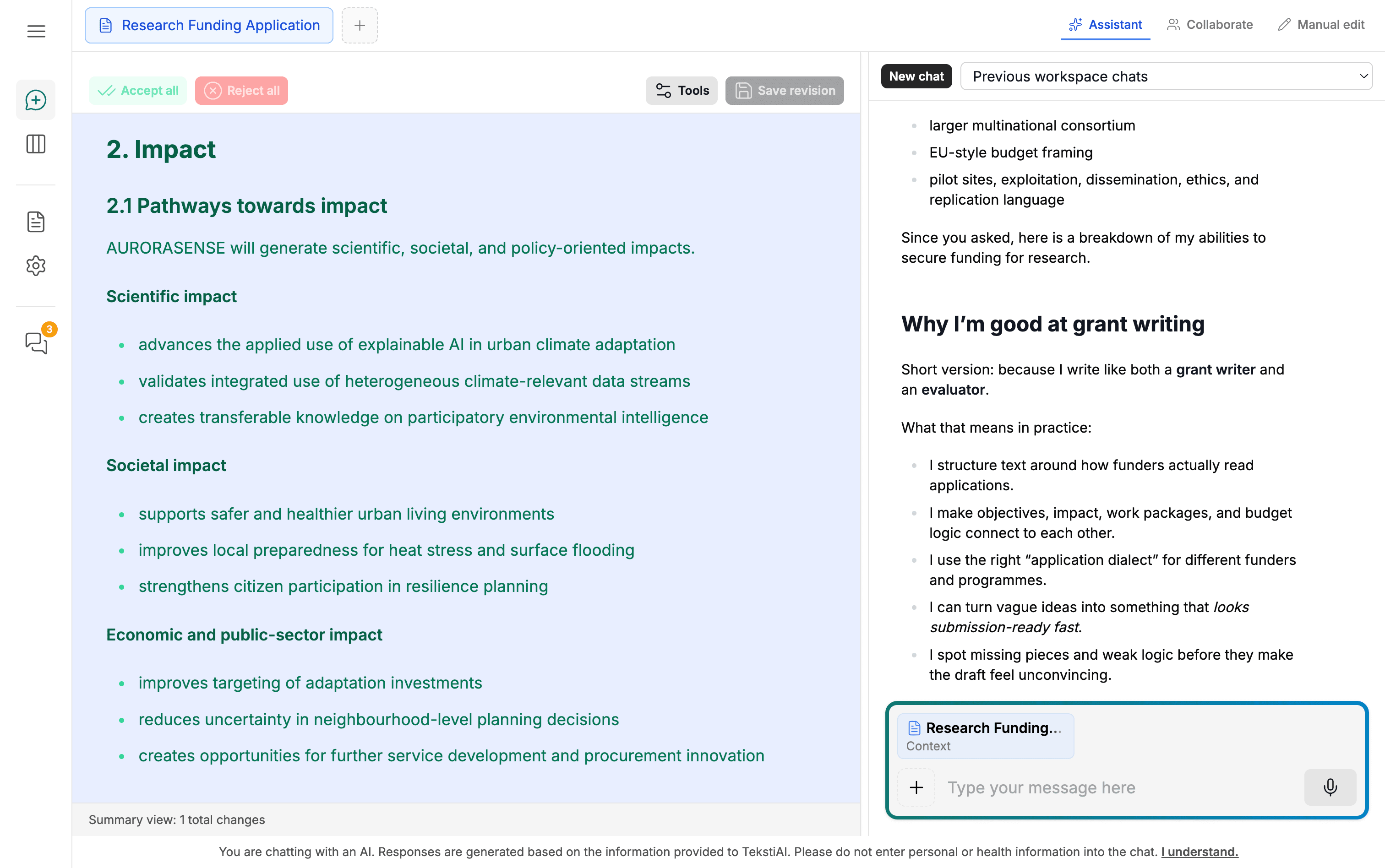 Screenshot of the TekstiAI editor